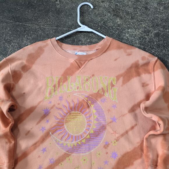 Billabong Crewneck Sweatshirt Womens M Peach Orange Oversized Sun Moon Sweater - Picture 2 of 8